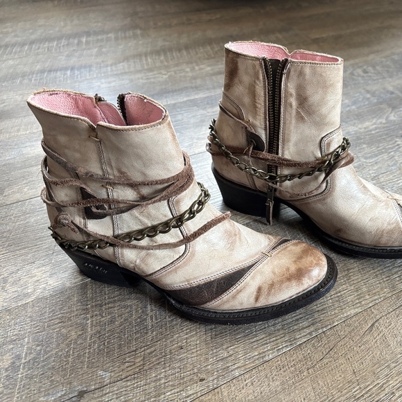 Tan and Brown Western Ankle Boots with Studded Strap - Picture 3 of 6